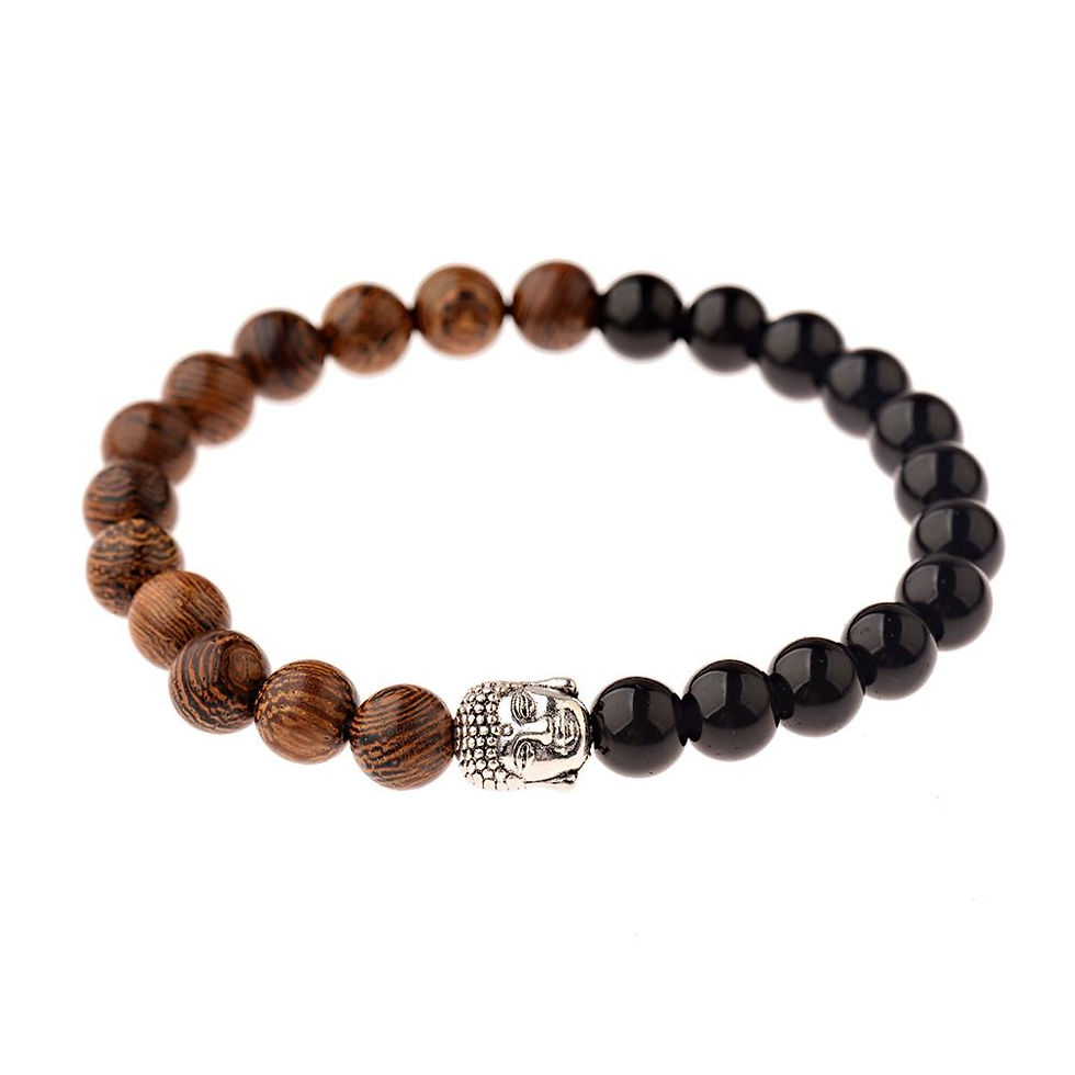 Thumbnail: Women's Retro Tibetan Black Beads Carve Mantra Om Mani Amulet Bracelet Men  Vint