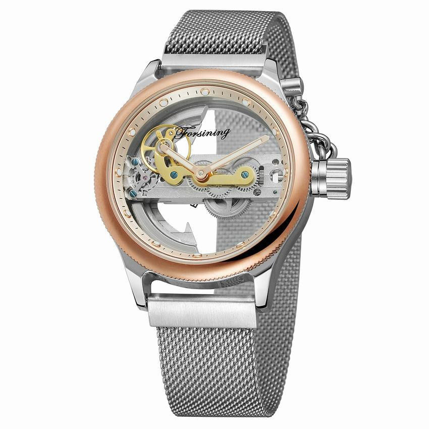 Thumbnail: Mode Loisirs Étanche Maille Ceinture Tourbillon Automatique Montre Mécanique