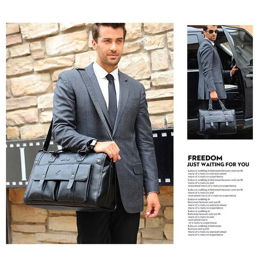 Miniaturebillede: Fashion Men Business Vintage Laptop Bag Briefcase Big Capacity Horizontal Handba