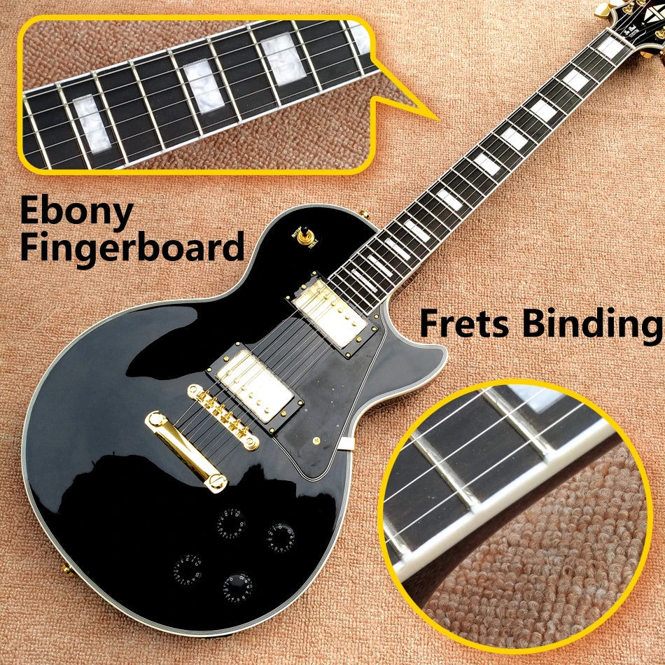 Miniatyrbilde: 2023 New Arrival!!! Magic Black Color Custom LP Electric Guitar, Solid Body With
