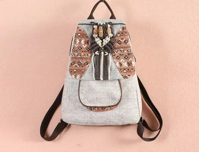 Pikkukuva: Women's Backpack New National Weave Canvas Bag Individual Decoration Handmade Ba