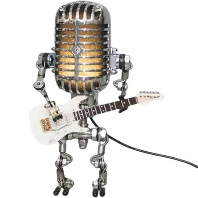 Pikkukuva: Vintage Microphone Robot with Guitar Metal Figurines for Interior Desktop Lamp U