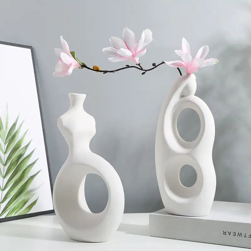 Miniaturebillede: Custom Logo Vintage ceramic white vase ceramic flower arrangement creative home 