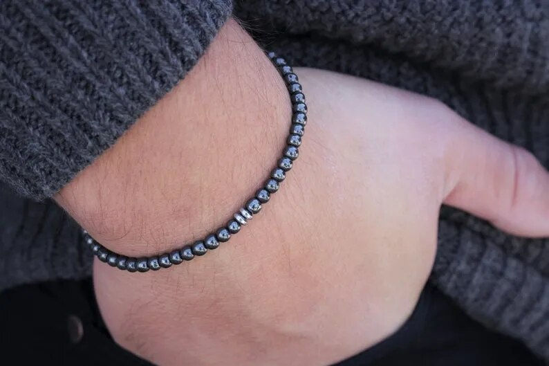 Miniaturbild: Bronze Tube bracelet for men, men's bracelet with Feather charm,