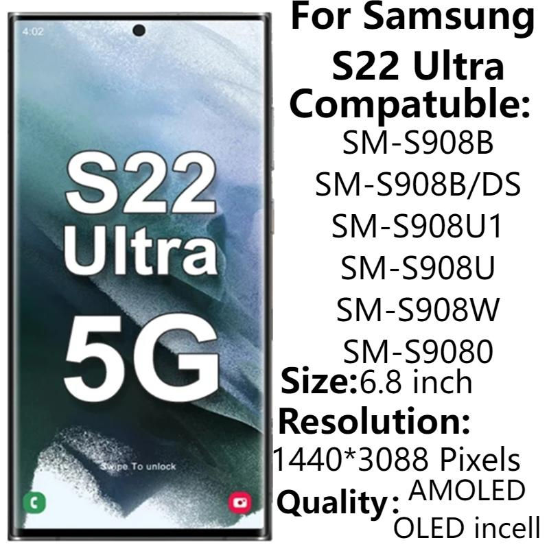Pikkukuva: For Samsung S22 Ultra LCD Display With Frame AMOLED Dynamic 6.8" SM-S908B S908U