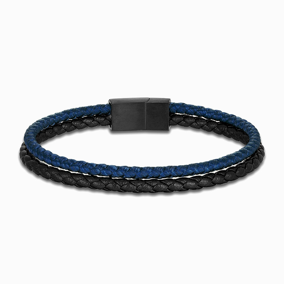 Miniaturbild: MKENDN Minimalist Men Double Strand Leather Rope Bracelet Matte Black Stainless 
