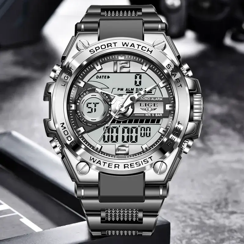 Thumbnail: 2023 LIGE Sport Men Quartz Digital Watch Creative Diving Watches Men Waterproof