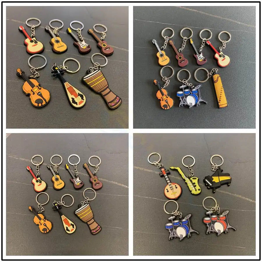 Miniatura: musical Instrument Keychain Silicone Guitar Piano Saxophone Key Chain Backpack C