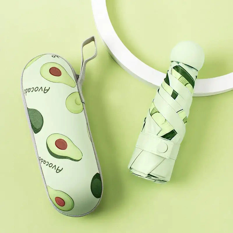 Miniaturebillede: Mini Capsule parapluie dessin animé Fruit avocat Anti-Uv Upf50 + pliant poche pa