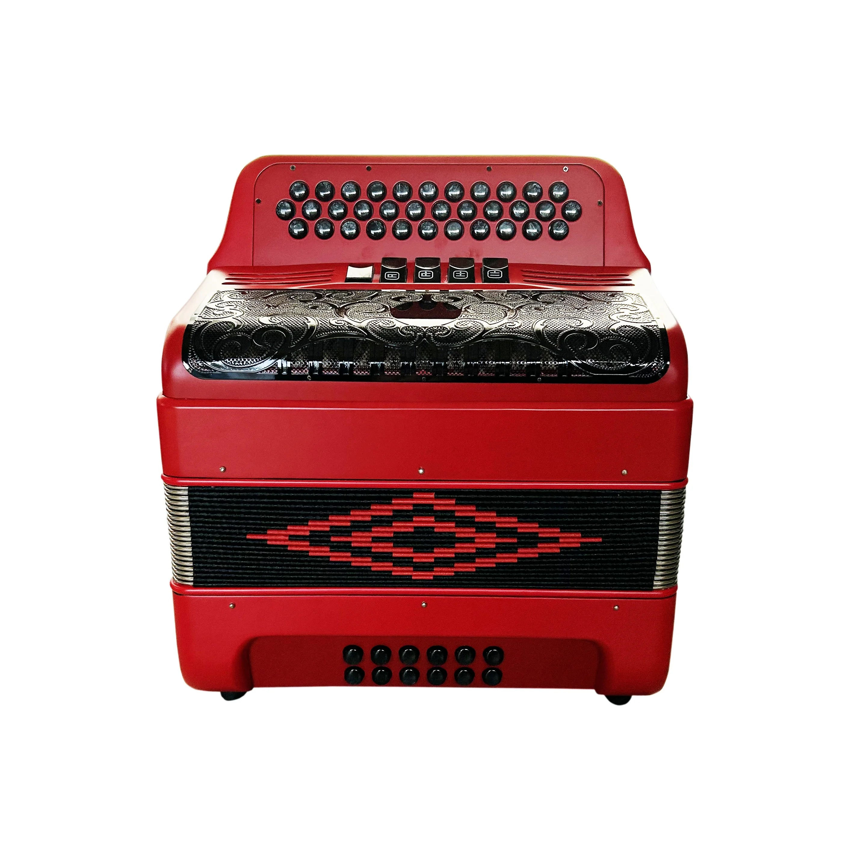 SEASOUND OEM 34 Button 12 Bass 5 Registers Red Acordeon Black Grill Black Button