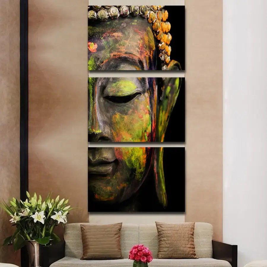 Thumbnail: HD printed 3 piece canvas wall art Buddha meditation painting buddha statue wall