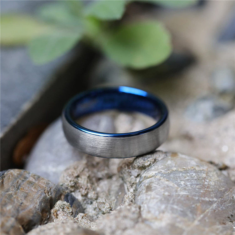Miniaturebillede: Tigrade Brushed Tungsten Ring Silver/Black/Blue/Rose Gold Color Two Tone Women R