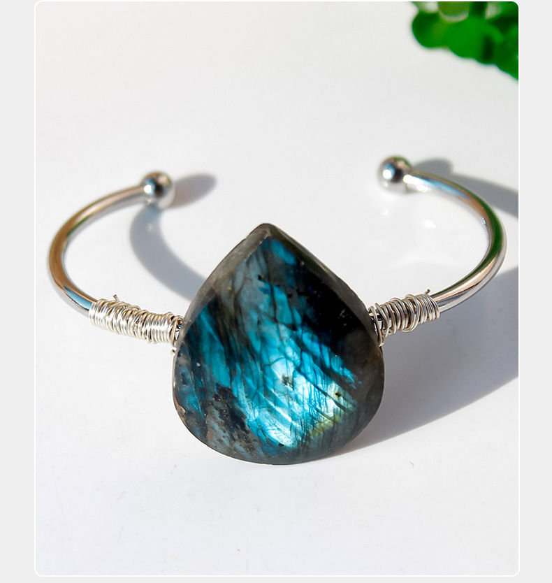 Miniatura: Natural Labradorite Water Drop Leaves Handmade Braided Bracelets