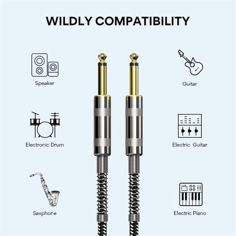 Pikkukuva: Braided Guitar Cable 3m 5m High Elastic PVC 6.35mm Audio Cable 1/4" Straight To 