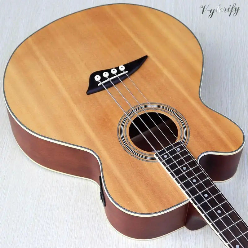 Miniatura: Guitare basse acoustique électrique à 4 cordes pour gaucher, design cutway, fini