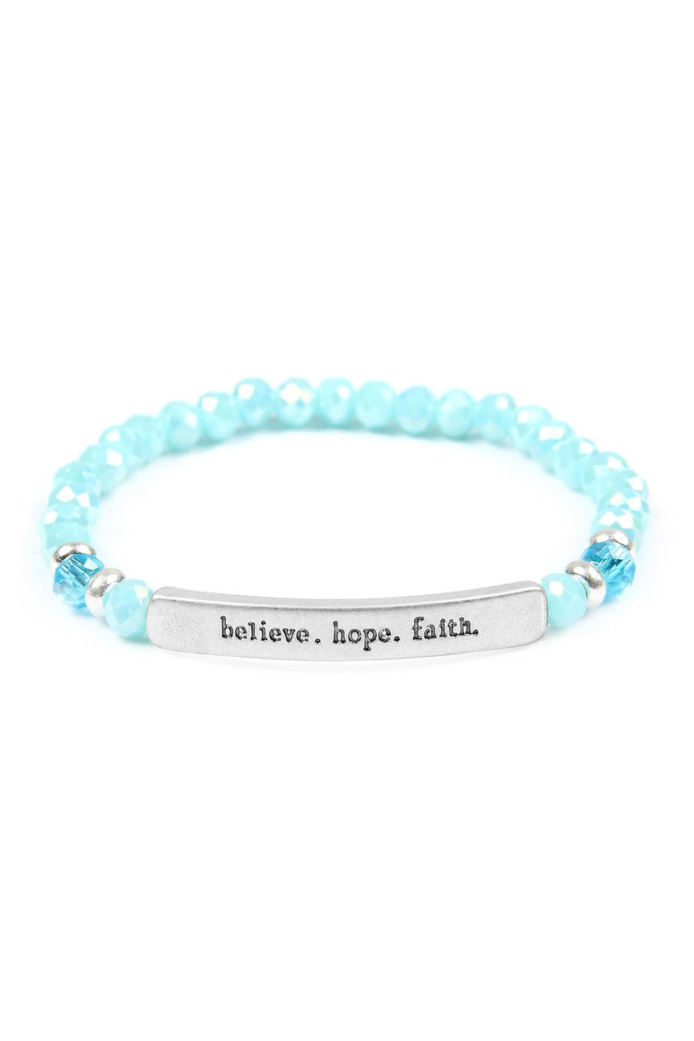 Miniatyrbild: 83593 - "Believe, Hope, Faith" 6mm Glass Beads Stretch Bracelet