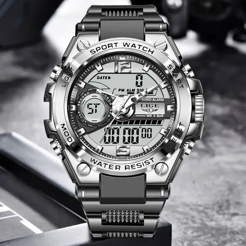 Thumbnail: 2023 LIGE Sport Men Quartz Digital Watch Creative Diving Watches Men Waterproof