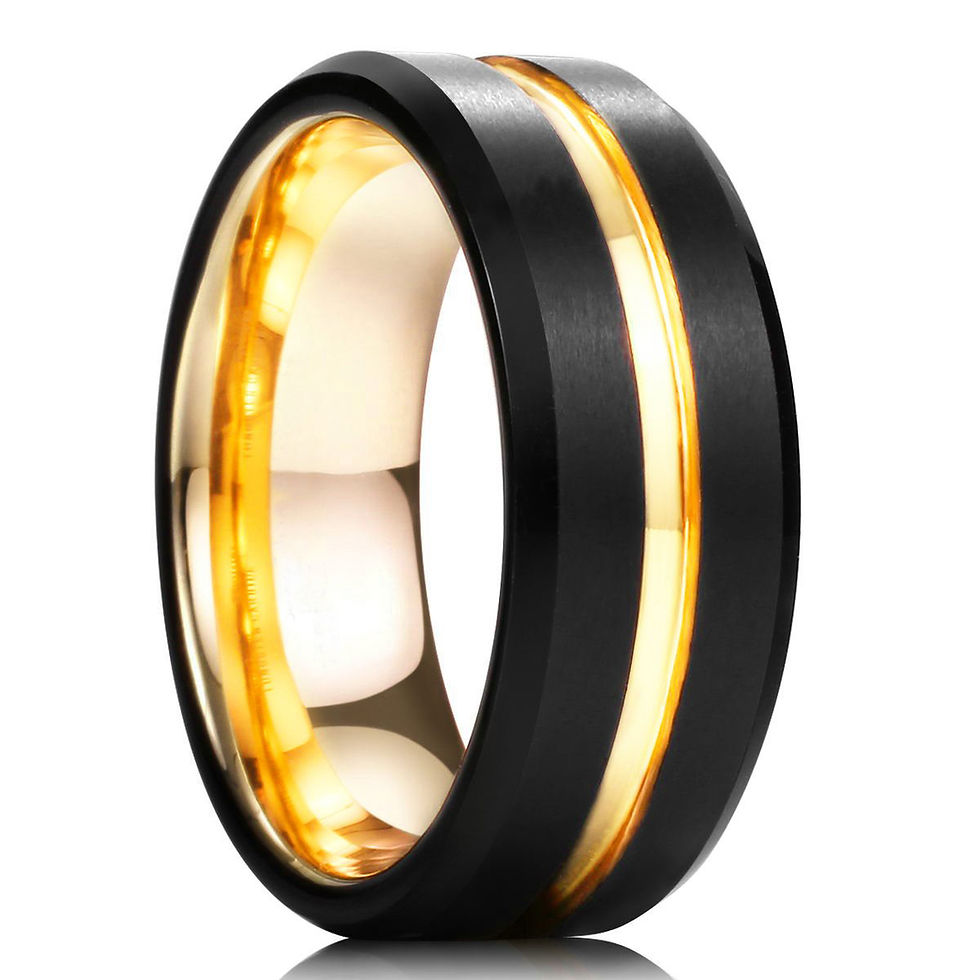 Miniatura: Fashion 8mm Men Stainless Steel Ring Rose Gold Color Brushed Wood Inlay Rings fo