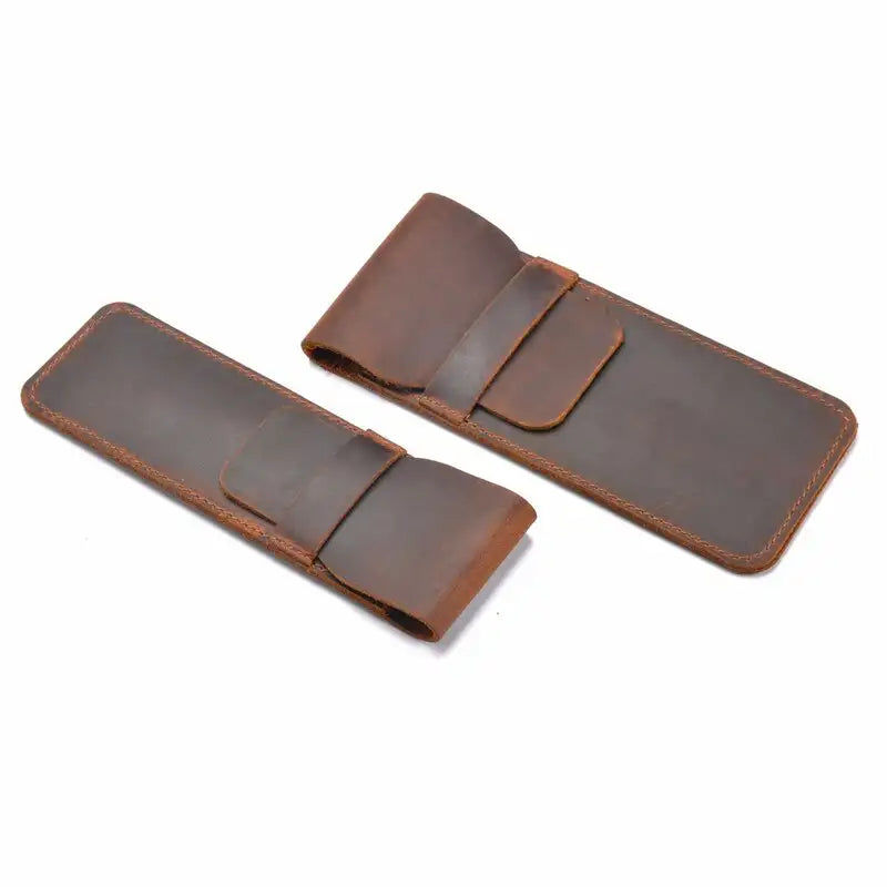 Miniaturebillede: Handmade Genuine Leather Pen Bag Cowhide Pencil Bag Vintage Retro Style Accessor