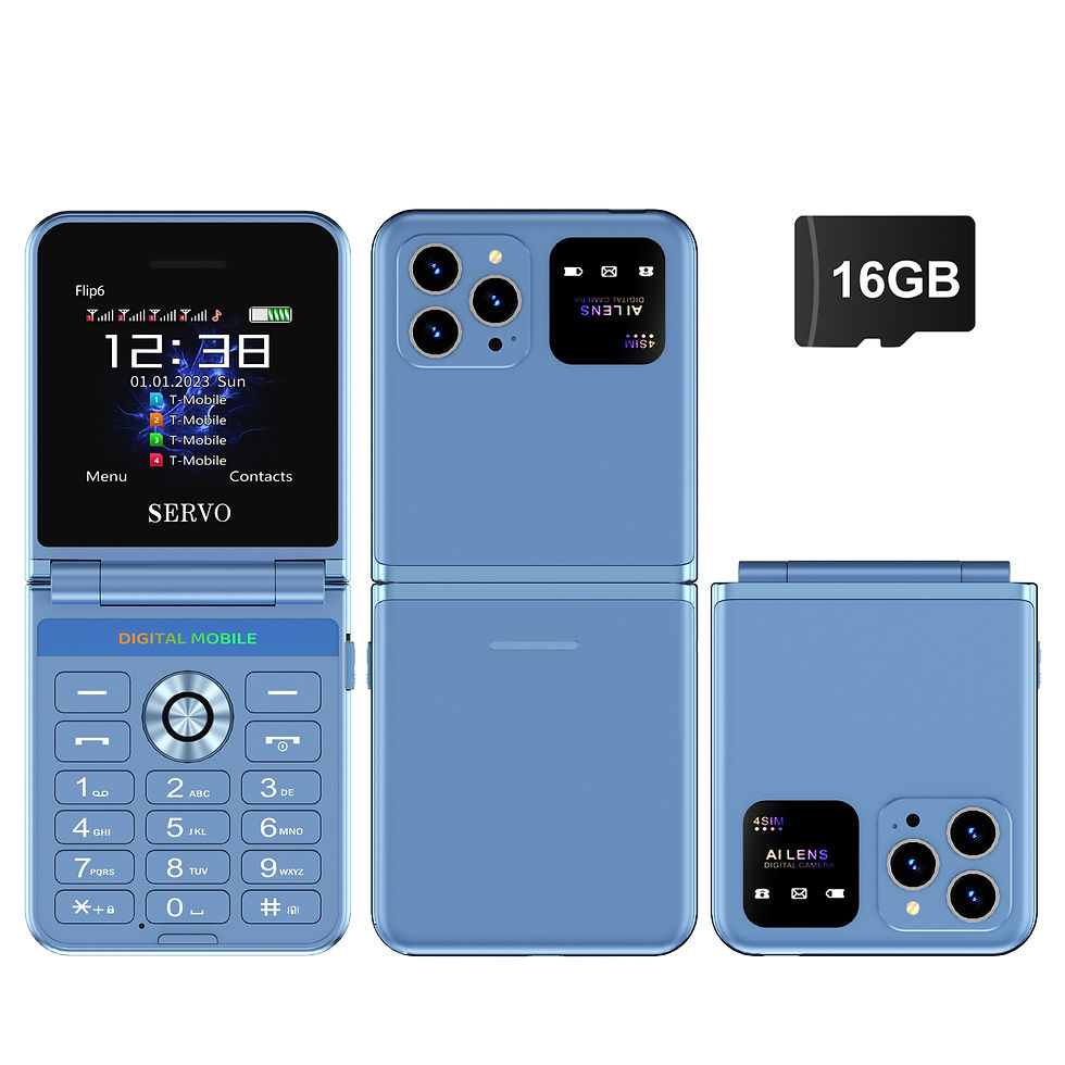 Thumbnail: SERVO Flip6 GSM Fold Mobile Phone 4 SIM Card 2.4'' Screen Auto Call Record
