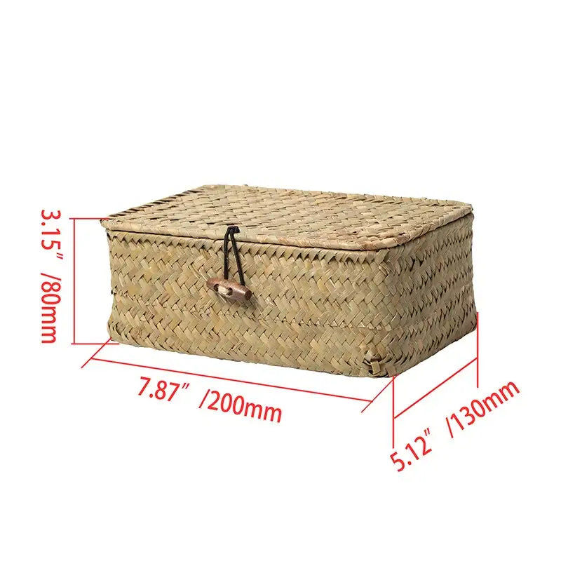 Μικρογραφία: Handmade Rattan Storage Box With Lid Hand-woven Jewelry Box Wicker Makeup Organi