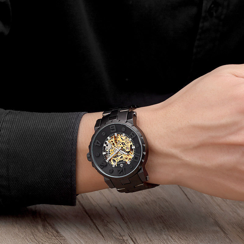 Thumbnail: Montre mécanique semi-automatique pour hommes montre en acier pour hommes