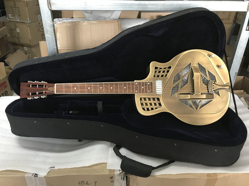 Miniatura: Sinomusik  Cutway Bell Brass Body Tricone Blue slide Electric Resonator Guitar w