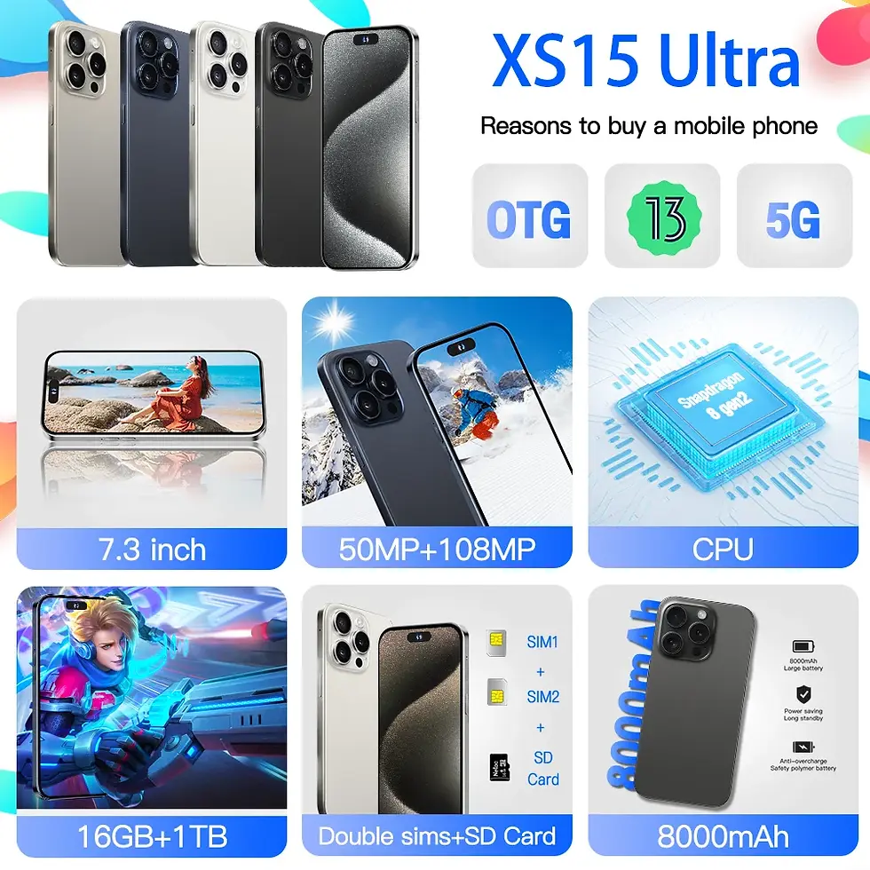 Thumbnail: Original For Brand Smartphone 7.3 inch New XS15 Ultra Full Screen 4G 5G 