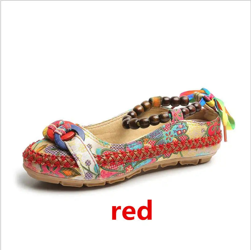 Thumbnail: Plus size42 Casual Flat Shoes Women Flats Handmade Beaded Ankle Straps Loafers Z