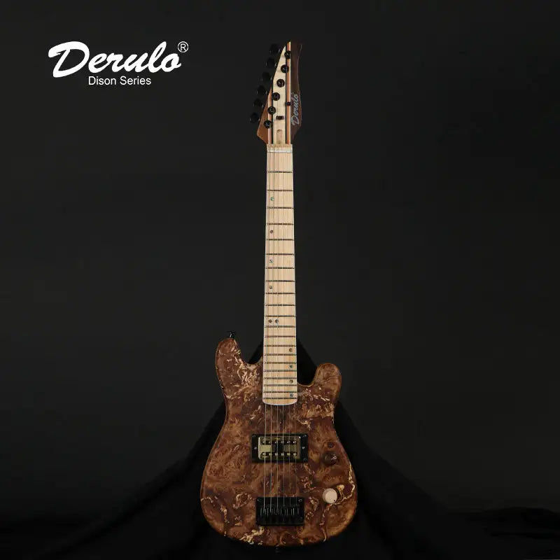 Thumbnail: Derulo Electric Guitar Kids Children's 22 Frets Travel Mini Burl Top NATURE 9Pie