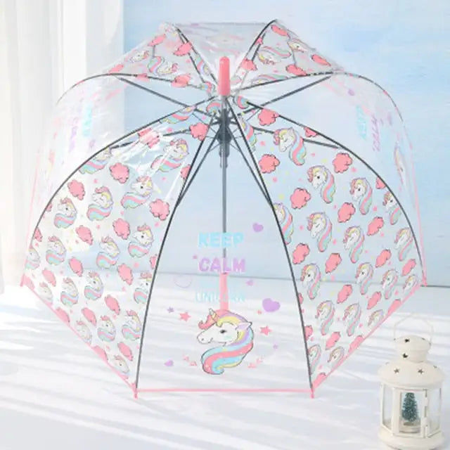 Miniaturebillede: Dessin animé parapluie enfant garçon fille licorne parapluie Transparent manche 
