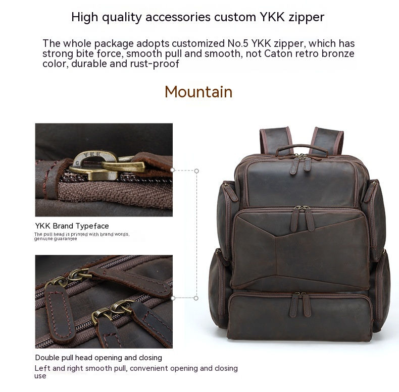 Miniatyrbilde: Retro Crazy Horse Leather Men's Backpack 17 Inch Computer Bag