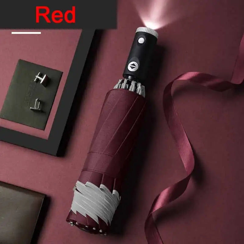 Thumbnail: LED pliant automatique pluie parapluie pluie femmes Parasol coupe-vent éclairage