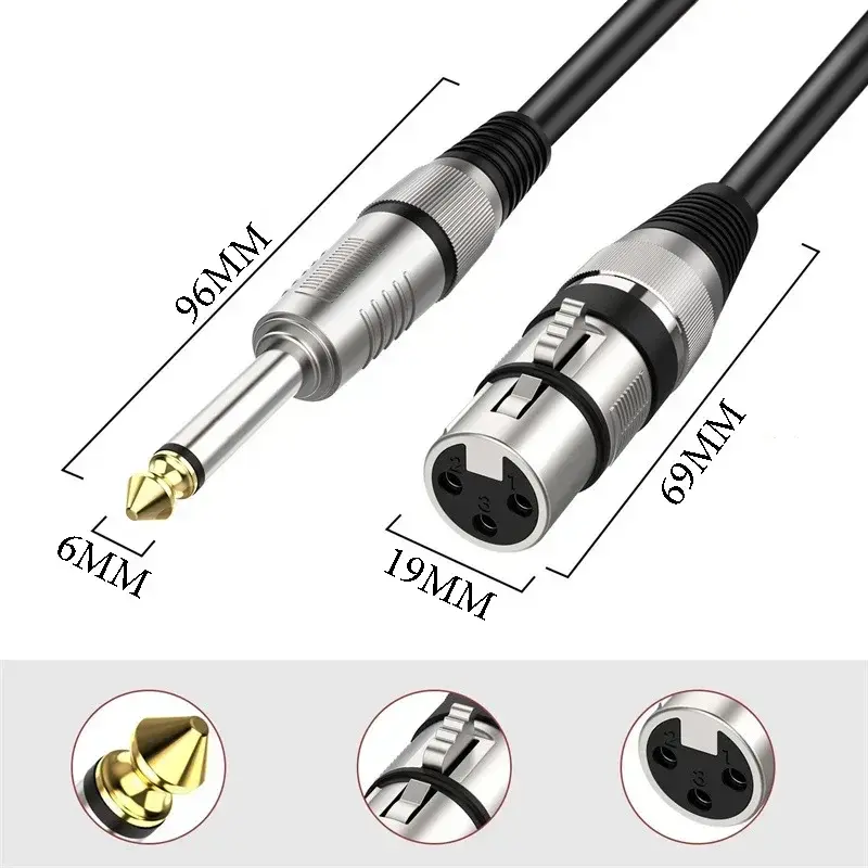 Thumbnail: Microphone Cable Jack 6.35mm TS 1/4 Male To XLR Female Microphone Audio Cable fo