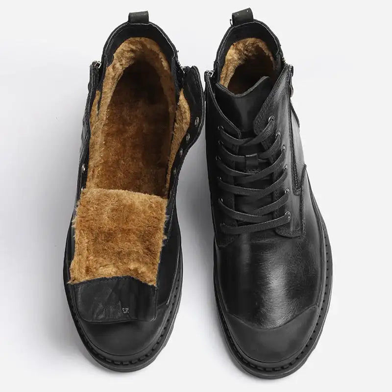 Miniatyrbilde: Natural Cow Leather Men Winter Boots 2018 Handmade Retro Men Shoes #CX9550JM