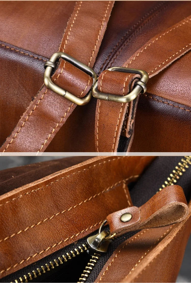 Thumbnail: 13 Inch Red Brown Men Backpack Vintage Small Girl Genuine Leather School