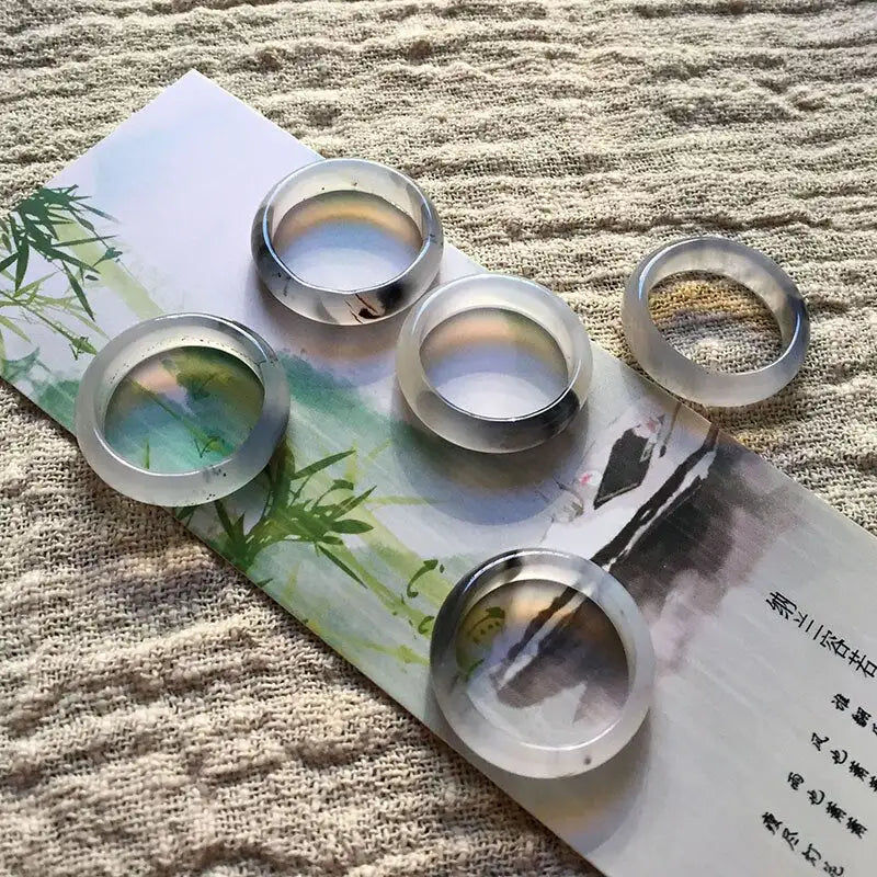 Μικρογραφία: Natural white agate ring for men women with texture handmade brand jadeite jade 