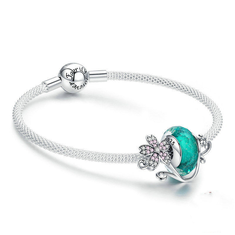 Miniaturbild: Bracelets de perles de verre vert en argent Sterling