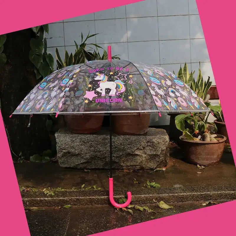 Miniaturebillede: Dessin animé parapluie enfant garçon fille licorne parapluie Transparent manche 