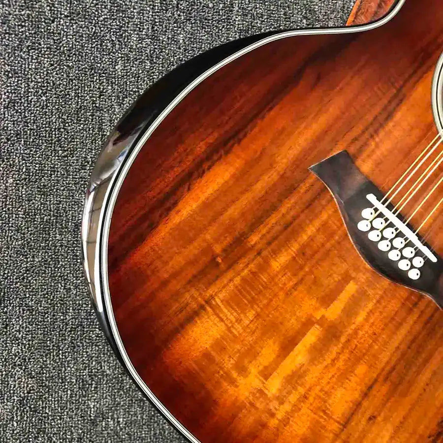Miniaturebillede: Personnalisé 12 cordes tout Koa bois rond corps palissandre touche guitare acous