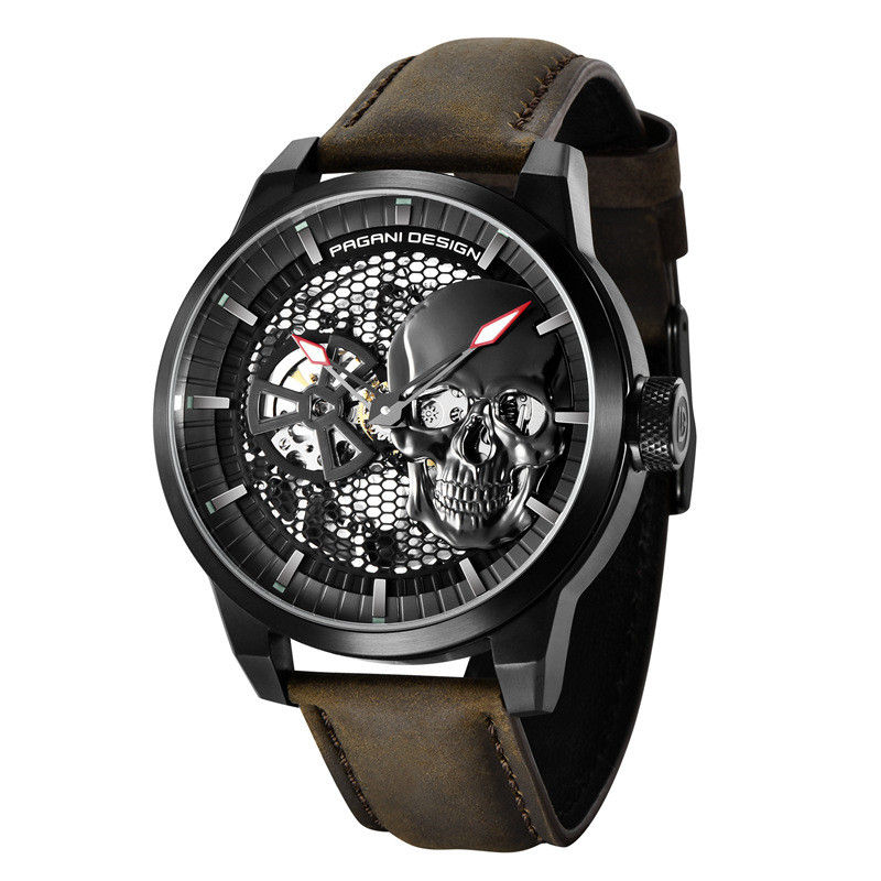 Thumbnail: Skull Sapphire Mirror Mechanical Waterproof Hollow Belt Watch