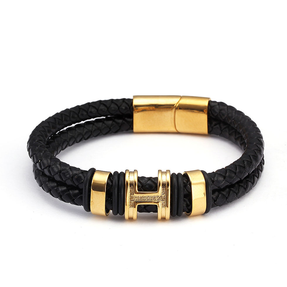 Miniatura: Retro Style High Quality Stainless Steel Ring H Accessories Genuine Leather