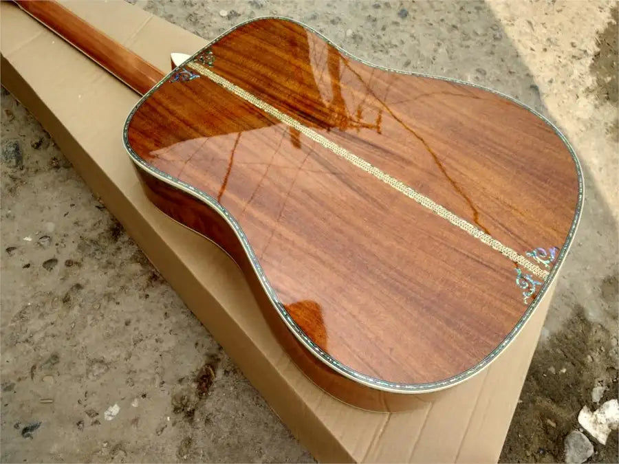 Thumbnail: Guitare acoustique en bois Koa fait main de 41 pouces, incrustations d'ormeau de
