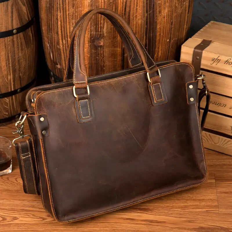 Thumbnail: Vintage Genuine Leather Men Briefcases Brand Crazy Horse Leather Handmade Busine