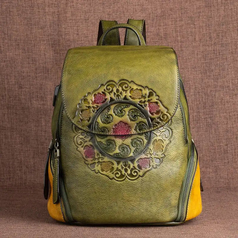 Thumbnail: Johnature Retro First Layer Cow Leather Backpack Women Bag 2022 New Handmade Emb