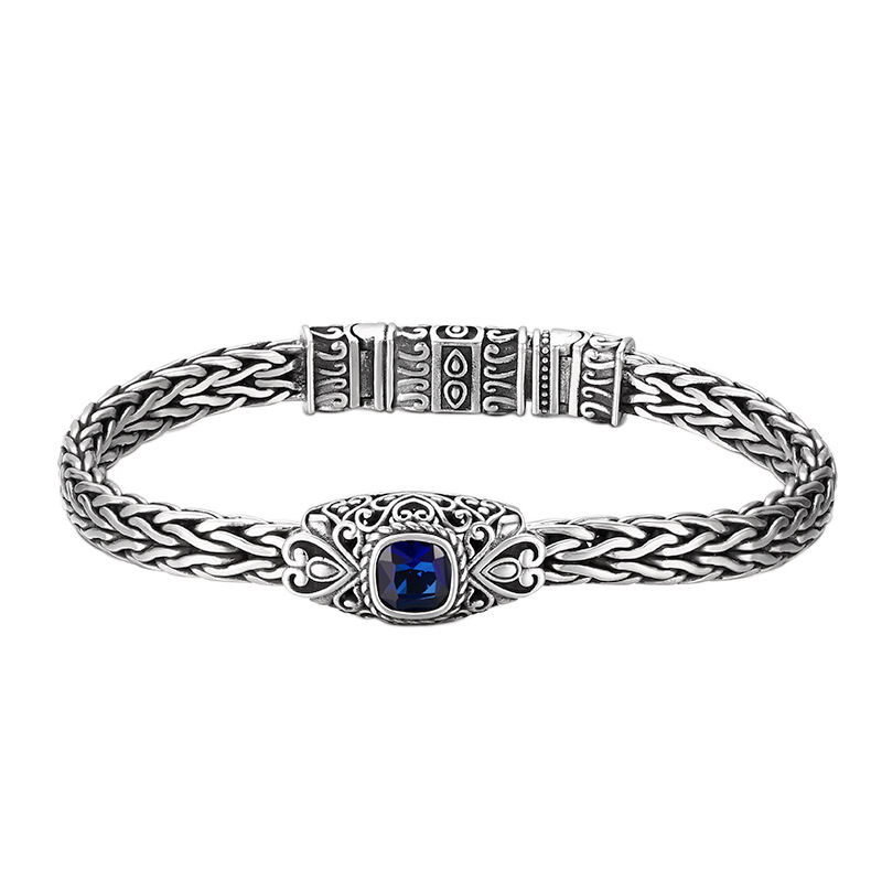 Miniatura: Bracelet en zircon bleu tissé à la main en argent sterling 925
