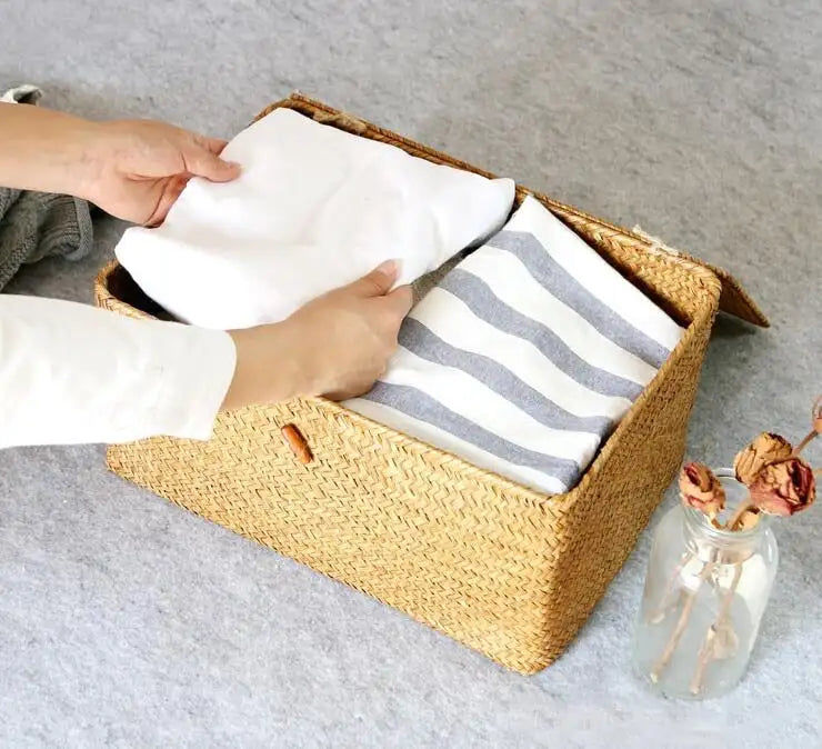 Μικρογραφία: Handmade Rattan Storage Box With Lid Hand-woven Jewelry Box Wicker Makeup Organi