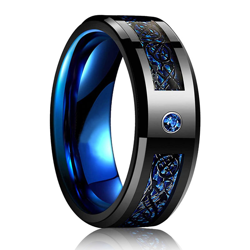 Miniatura: Fashion 8mm Men Stainless Steel Ring Rose Gold Color Brushed Wood Inlay Rings fo