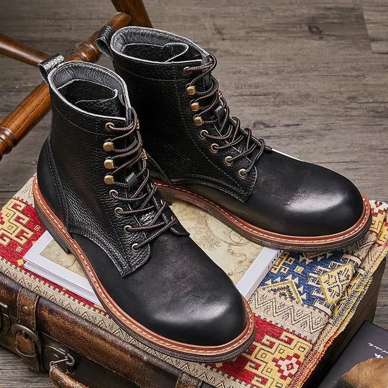 Miniaturebillede: 2023 Luxury Vintage British Men Shoes Handmade Cow Leather Tooling Ankle Boots S