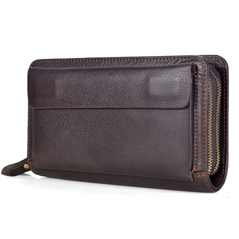Miniaturebillede: Business Genuine Leather Clutch Wallet Men Long Leather Phone Bag Purse Male